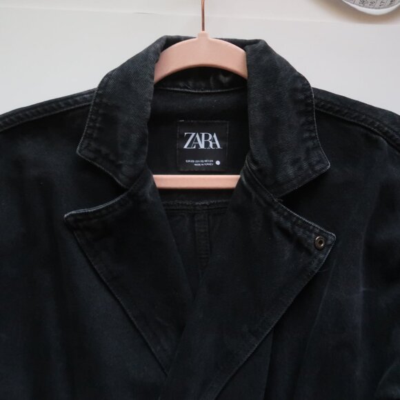Zara Black Denim Lyocell Cotton Jumpsuit Long Sleeve Utility Boiler Suit Size XS - Picture 6 of 14
